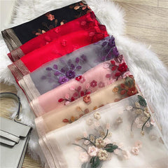 Begonia Flower Silky Scarf Women's Mother Striped Large Silk Scarf