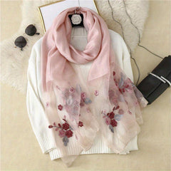 Begonia Flower Silky Scarf Women's Mother Striped Large Silk Scarf