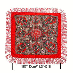 Bohemian Flower Print Square Scarf Vintage Warm Cape Women's Cardigan Wrap