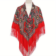 Bohemian Flower Print Square Scarf Vintage Warm Cape Women's Cardigan Wrap
