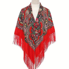 Bohemian Flower Print Square Scarf Vintage Warm Cape Women's Cardigan Wrap