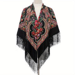 Bohemian Flower Print Square Scarf Vintage Warm Cape Women's Cardigan Wrap