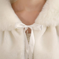 Plush Collar Wedding Shawl Ribbon Tied Wrap Bridal Faux Fur Capelet