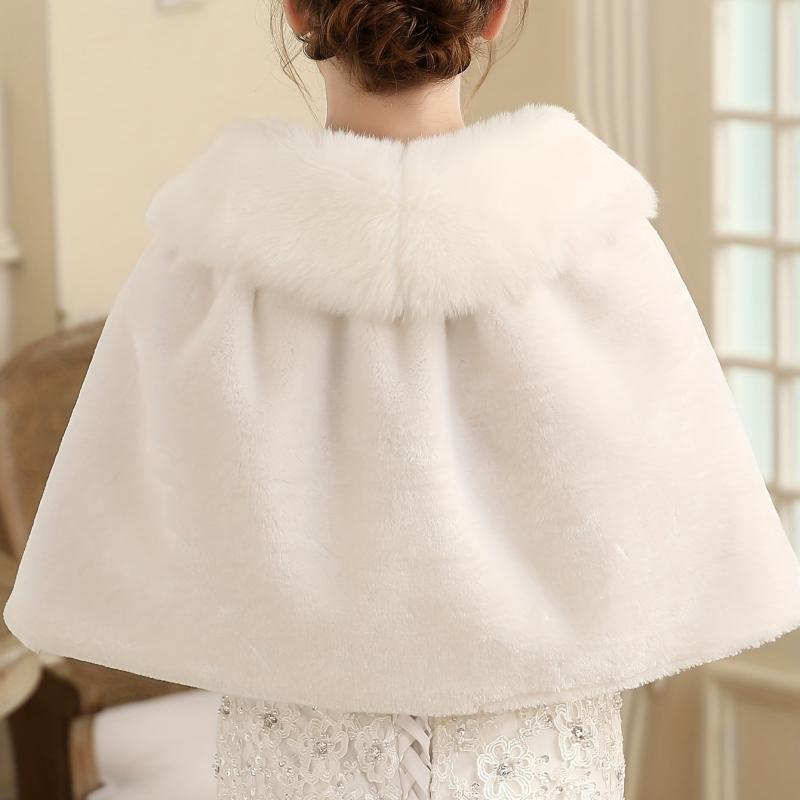 Plush Collar Wedding Shawl Ribbon Tied Wrap Bridal Faux Fur Capelet