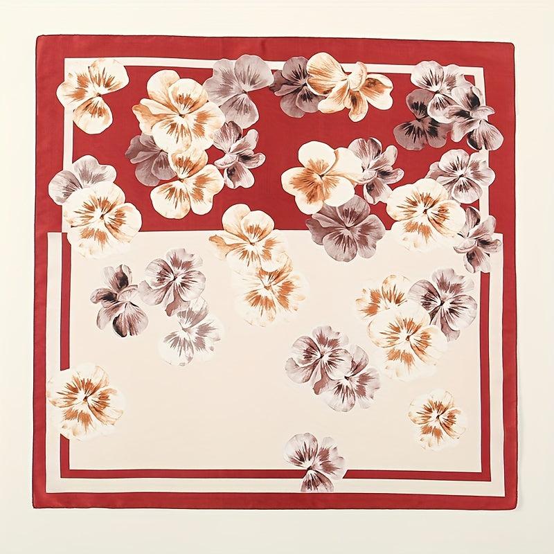 Vintage Petal Print Bandana Block Satin Square Scarf Silk Shawl Women