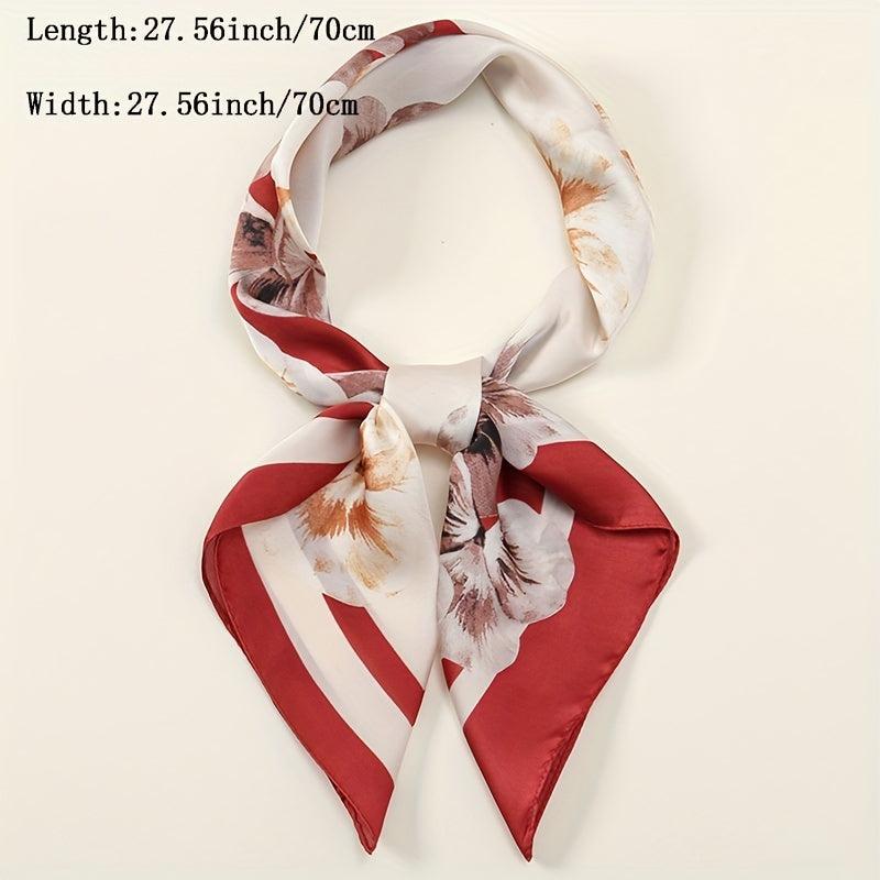 Vintage Petal Print Bandana Block Satin Square Scarf Silk Shawl Women