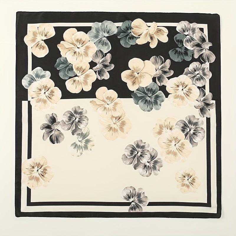 Vintage Petal Print Bandana Block Satin Square Scarf Silk Shawl Women