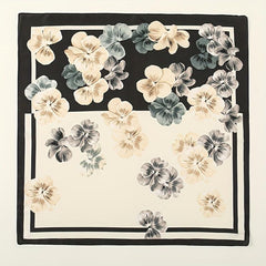 Vintage Petal Print Bandana Block Satin Square Scarf Silk Shawl Women