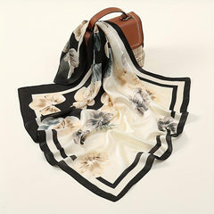 Vintage Petal Print Bandana Block Satin Square Scarf Silk Shawl Women