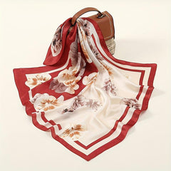 Vintage Petal Print Bandana Block Satin Square Scarf Silk Shawl Women