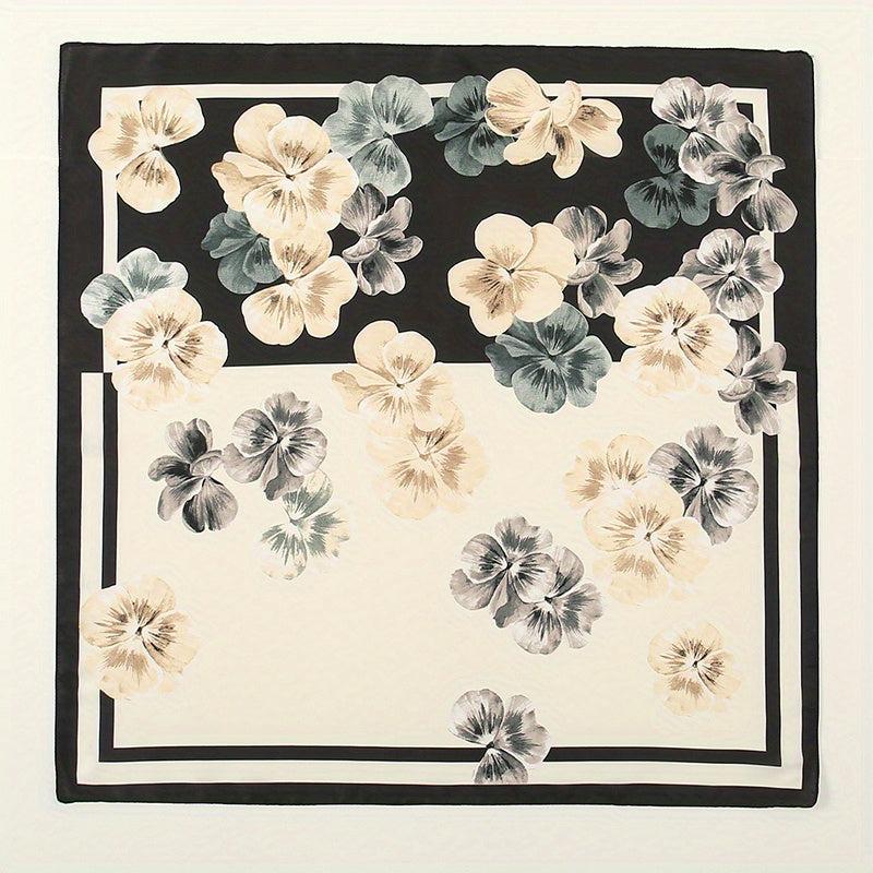 Vintage Petal Print Bandana Block Satin Square Scarf Silk Shawl Women