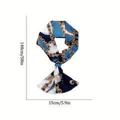 Long Ribbon Scarf Silk Thin Necktie Twill Floral Print Classic Hairband