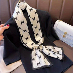 Long Ribbon Scarf Silk Thin Necktie Twill Floral Print Classic Hairband