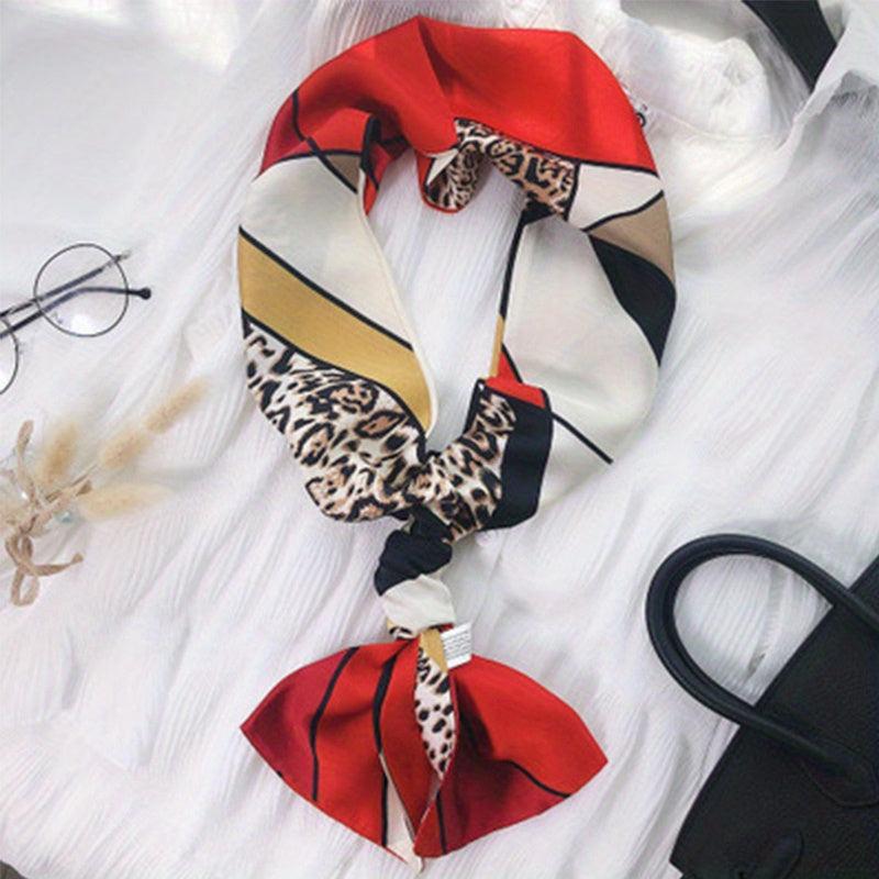 Long Ribbon Scarf Silk Thin Necktie Twill Floral Print Classic Hairband