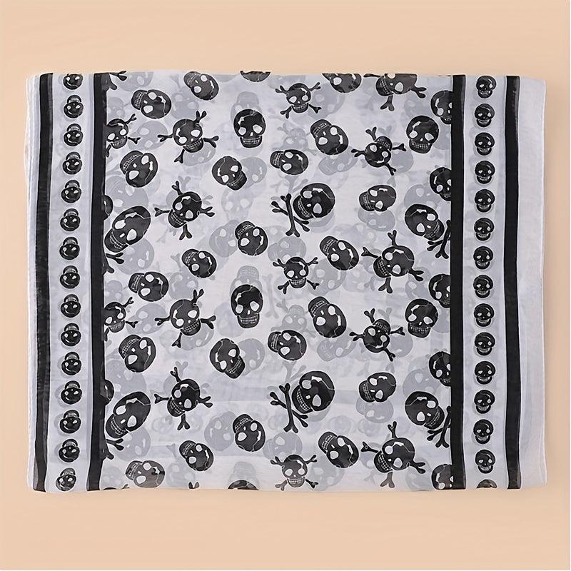 Halloween Skull Print Casual Scarf Solid Gauze Shawl Head Wrap Headscarf