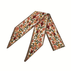 2pcs Floral Skinny Scarf Long Ribbon Neckerchief Twilly Scarf for Women