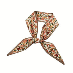 2pcs Floral Skinny Scarf Long Ribbon Neckerchief Twilly Scarf for Women
