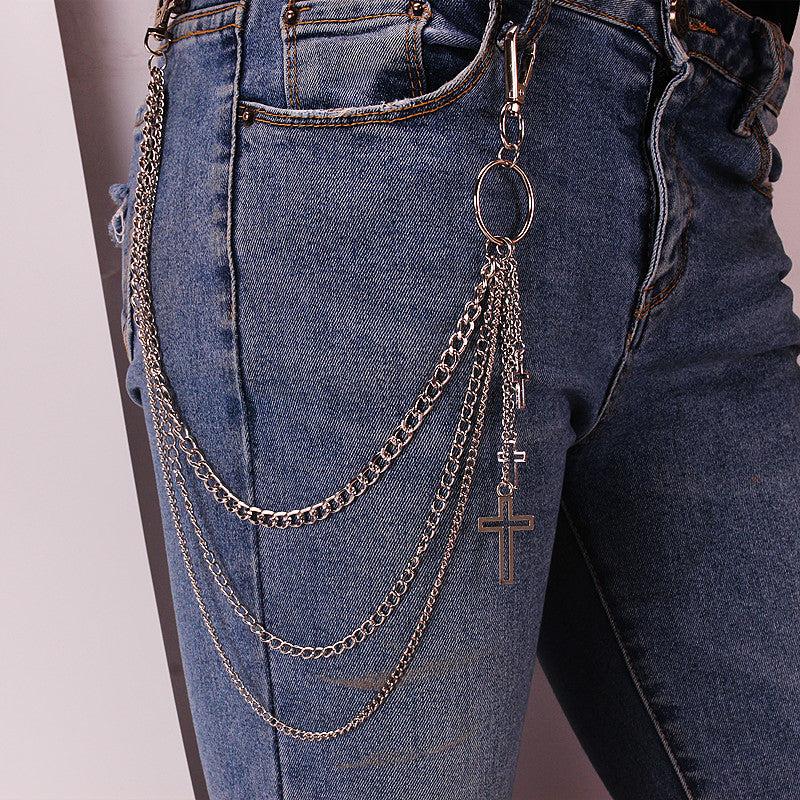 Punk Keys Chain For Pants Women Men Cross Keychain Clip On Chains Pants Belts