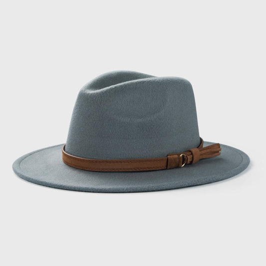 Retro Tweed Bowler Hat With Belt Accessories Minimalistic Large Brim Jazz Hat