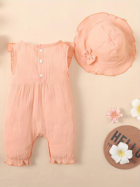 2pcs Baby Girl s Cotton Romper With Hat Set