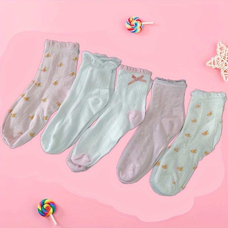 5 Pairs Girls Floral Ankle Socks for Kids Toddlers