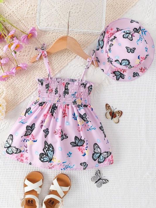 Baby Girls Fruit Print Dress with Hat