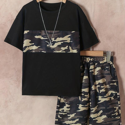 Boys Camo Outfit T-shirt & Shorts Kids Summer Set
