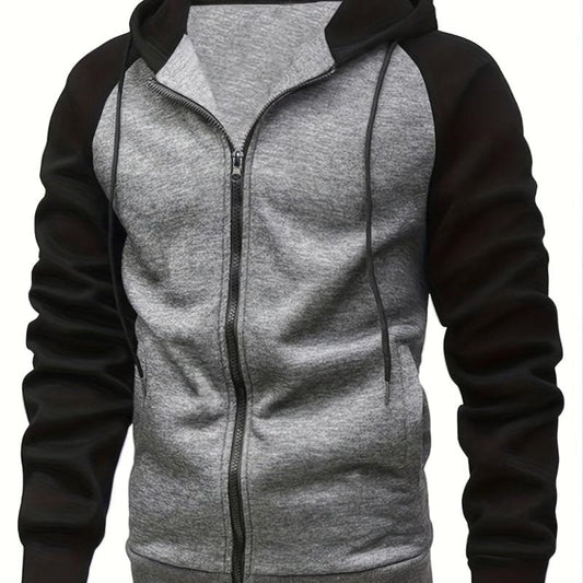 Men's Zip Up Hoodie Raglan Sleeves Casual Loose Fit