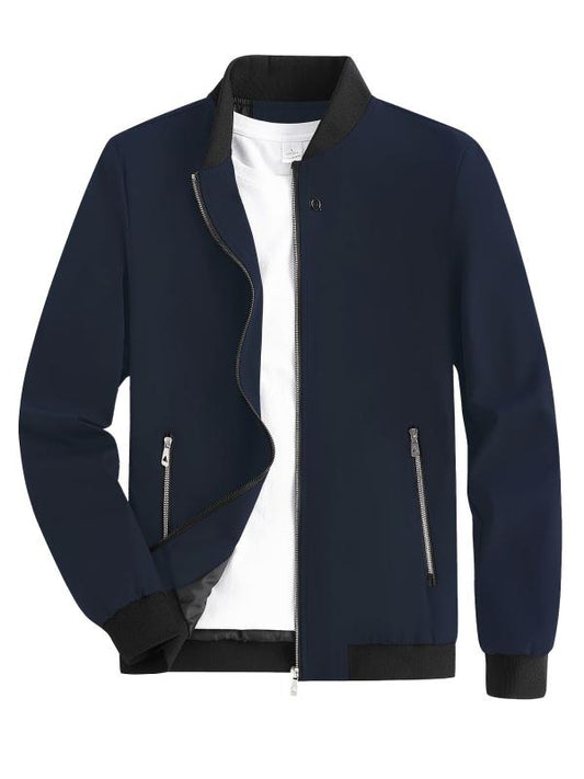 RQ Zipper Long Sleeves Jacket Stand Collar Windproof Slim Fit