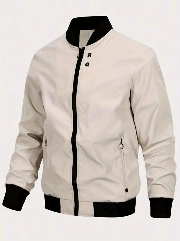 RQ Zipper Long Sleeves Jacket Stand Collar Windproof Slim Fit