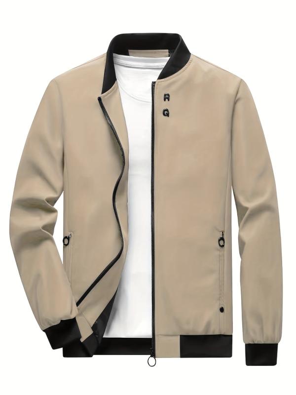 RQ Zipper Long Sleeves Jacket Stand Collar Windproof Slim Fit