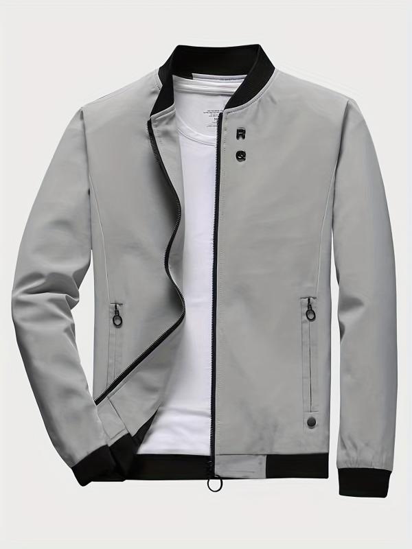 RQ Zipper Long Sleeves Jacket Stand Collar Windproof Slim Fit