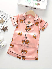 Boys Teen Bear Graphic Shirt & Shorts Set for Summer