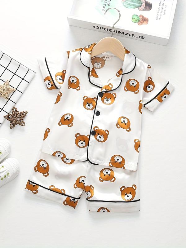 Boys Teen Bear Graphic Shirt & Shorts Set for Summer