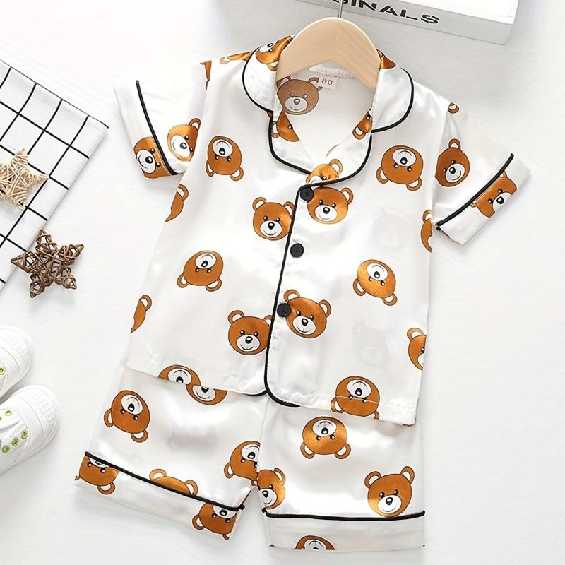 Boys Teen Bear Graphic Shirt & Shorts Set for Summer