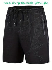 Men's Quick Dry Shorts with Zipper Pockets, Summer Drawstring