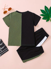 2 Boys Letter Graphic Round Neck Tee & Pants Set Kids Summer Clothes