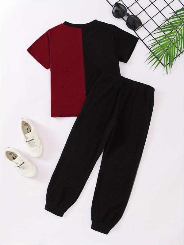 2 Boys Letter Graphic Round Neck Tee & Pants Set Kids Summer Clothes
