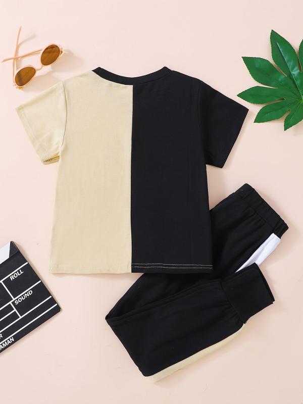 2 Boys Letter Graphic Round Neck Tee & Pants Set Kids Summer Clothes