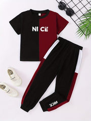 2 Boys Letter Graphic Round Neck Tee & Pants Set Kids Summer Clothes