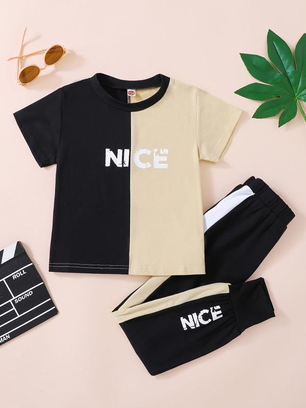 2 Boys Letter Graphic Round Neck Tee & Pants Set Kids Summer Clothes