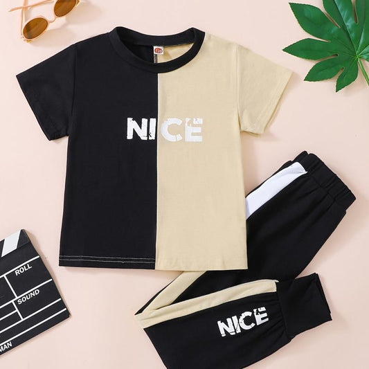 2 Boys Letter Graphic Round Neck Tee & Pants Set Kids Summer Clothes