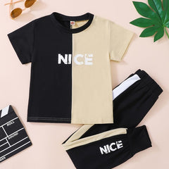 2 Boys Letter Graphic Round Neck Tee & Pants Set Kids Summer Clothes
