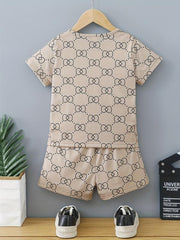 Boys Plaid Casual Outfit T-shirt & Shorts Set Summer