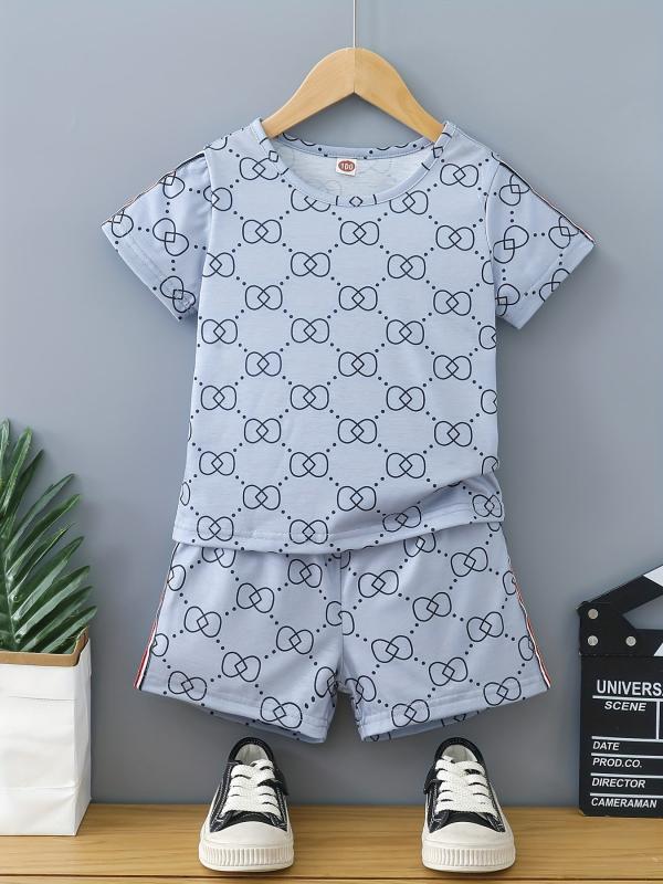 Boys Plaid Casual Outfit T-shirt & Shorts Set Summer