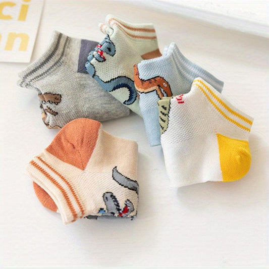 5 pairs Boys Dinosaur Print Cotton Short Crew Socks for Kids