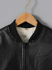 Boys Fleece Zipper Leather Jacket