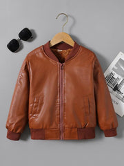 Boys Fleece Zipper Leather Jacket