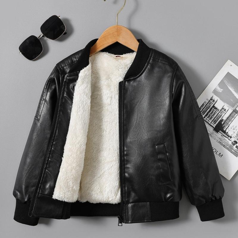 Boys Fleece Zipper Leather Jacket
