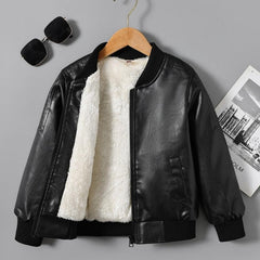 Boys Fleece Zipper Leather Jacket